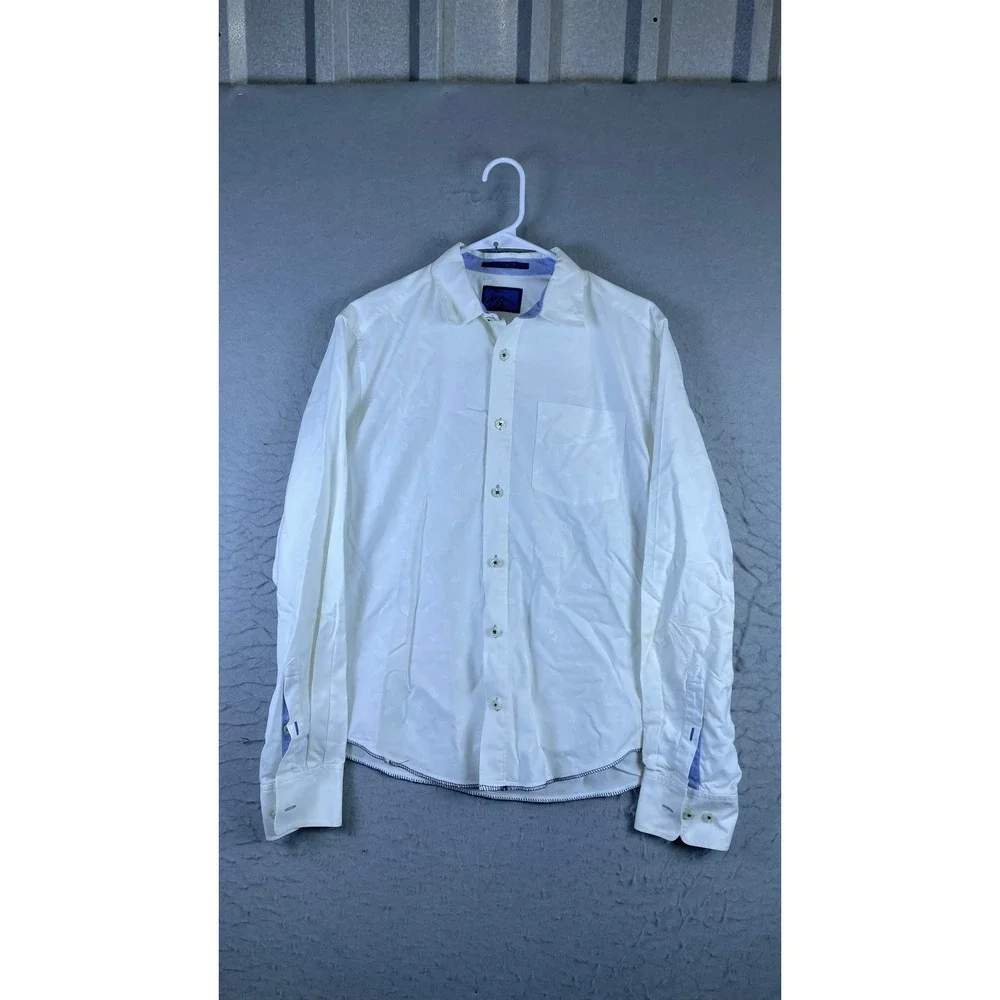 Tommy Bahama Button Down Shirt Mens Small White Good Paisley Cotton Long Sleeve